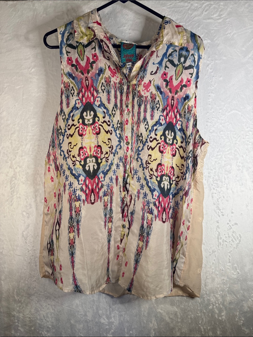 Johnny Was Silk and Eyelet Top Medium